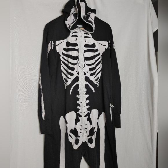 Tipsy Elves Skeleton Costume Jumpsuit Full Zip Black White Large L Unisex Pajama - Picture 4 of 13